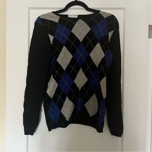 2-Ply Cashmere Blue Black Argyle Sweater